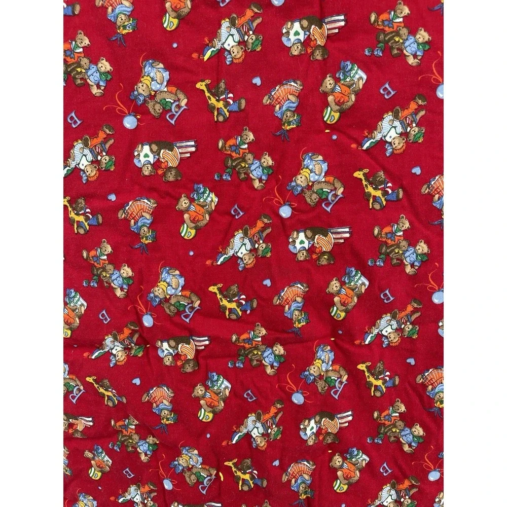 Vintage‎ Handmade Teddy Bear Quilt Blanket Throw Red Blue 39x34 Kids Nursery